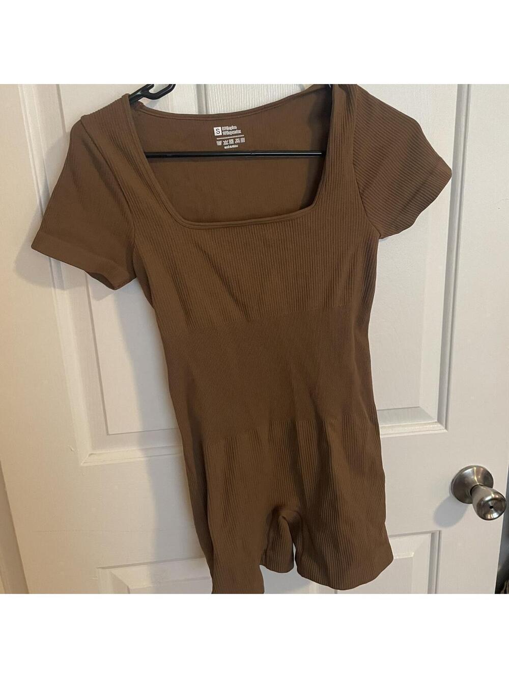 New Brown Workout Romper Bodysuit High-Waisted Athleisure Athletic Wear